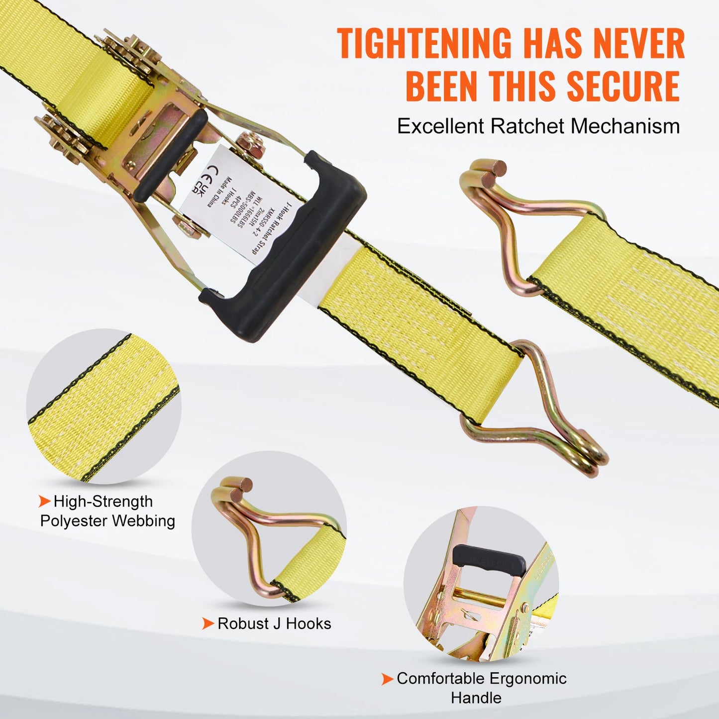 SucceBuy 4pcs Ratchet Tie Down Strap Strong Double J Hook Ratchet Belt Luggage Bag Cargo Lashing for Moving Appliances