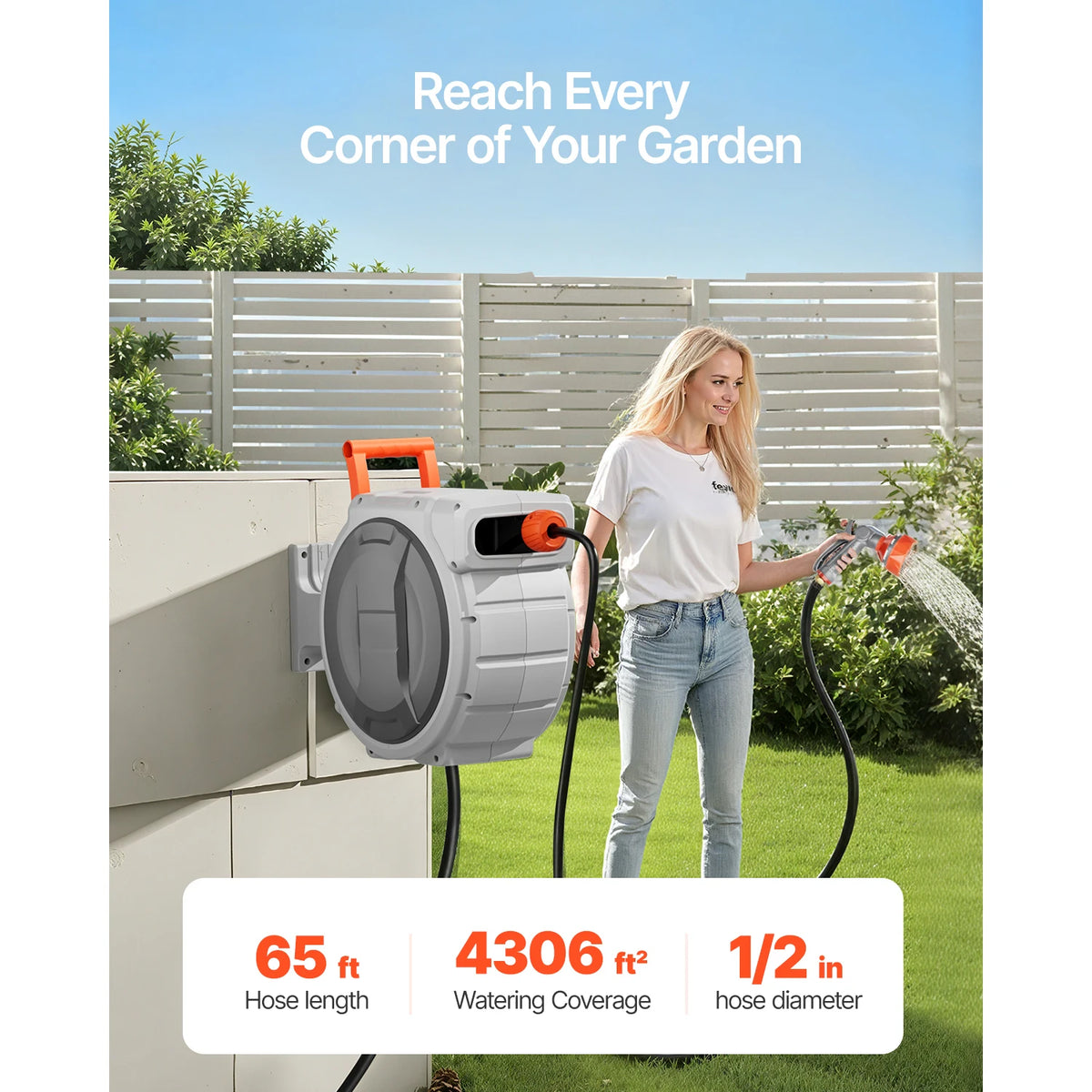 SucceBuy Retractable Wall Mounted Garden Hose Reel With Spray Nozzle