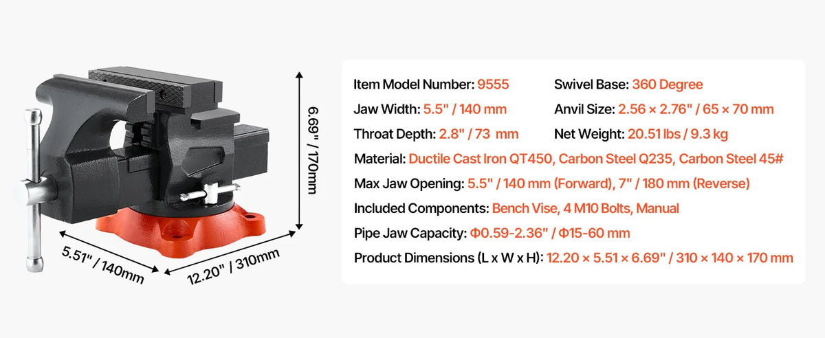 SucceBuy Multipurpose Bench Vise with Swivel Base and Anvil