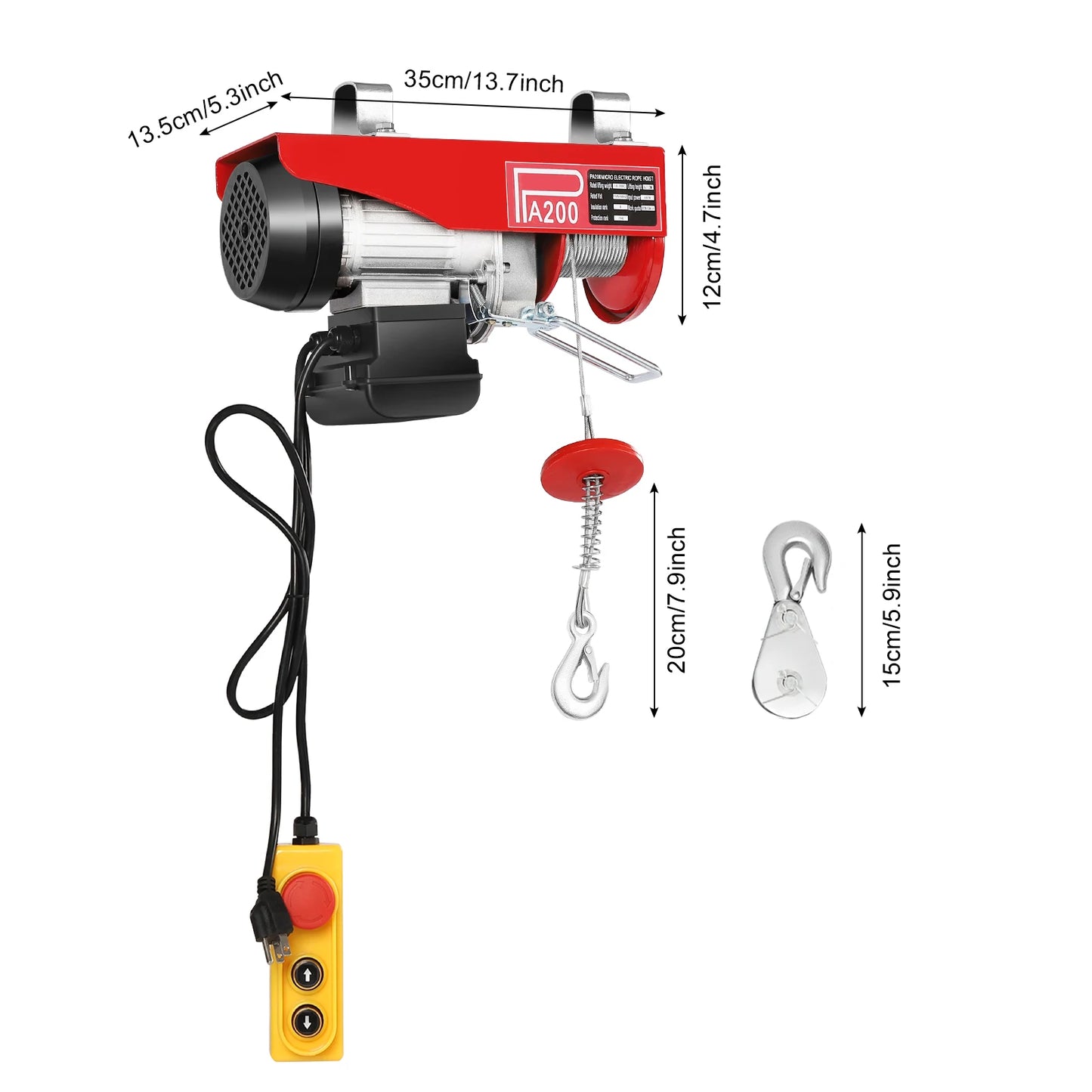 440LBS Electric Hoist Winch 110V Electric Winch with Wired Remote Control & Single/Double Slings Automatic Lift w/Emergency Stop
