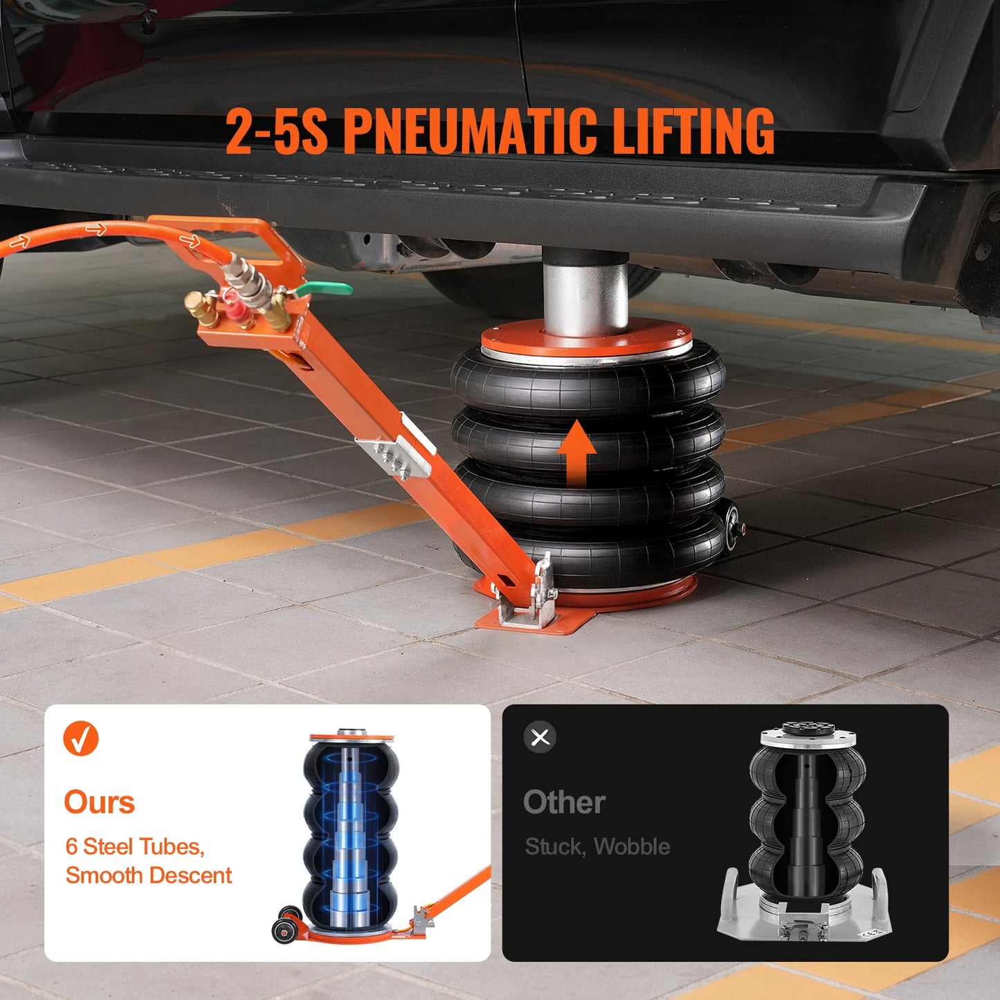 SucceBuy 6T Air Jack, 2-5 S Pneumatic Lifting Jack with Heightened Column & Adjustable Handle Thick Rubber Pad Fit for Sedan SUV