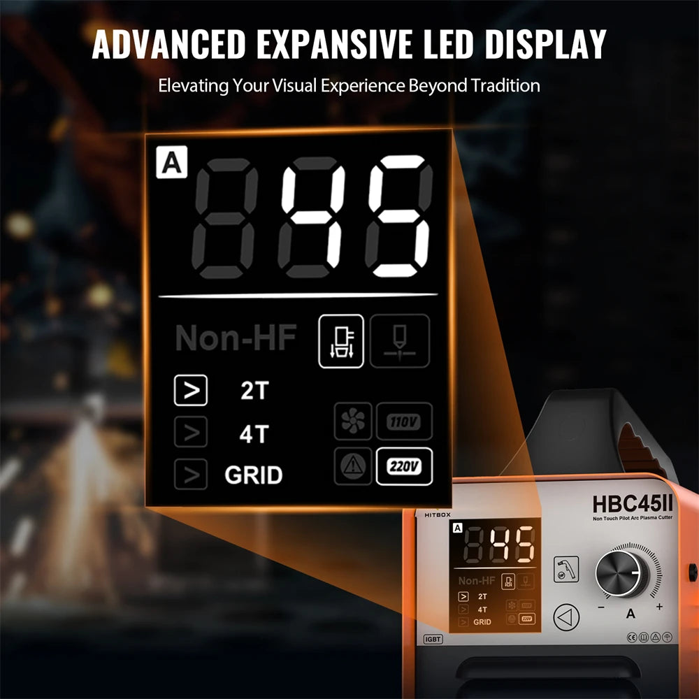 HITBOX 45A Non-HF Non Touch Plasma Cutter 2T/4T IGBT Welding Machine for Home DIY Workshops Smart LED Display ARC Plasma Cutting