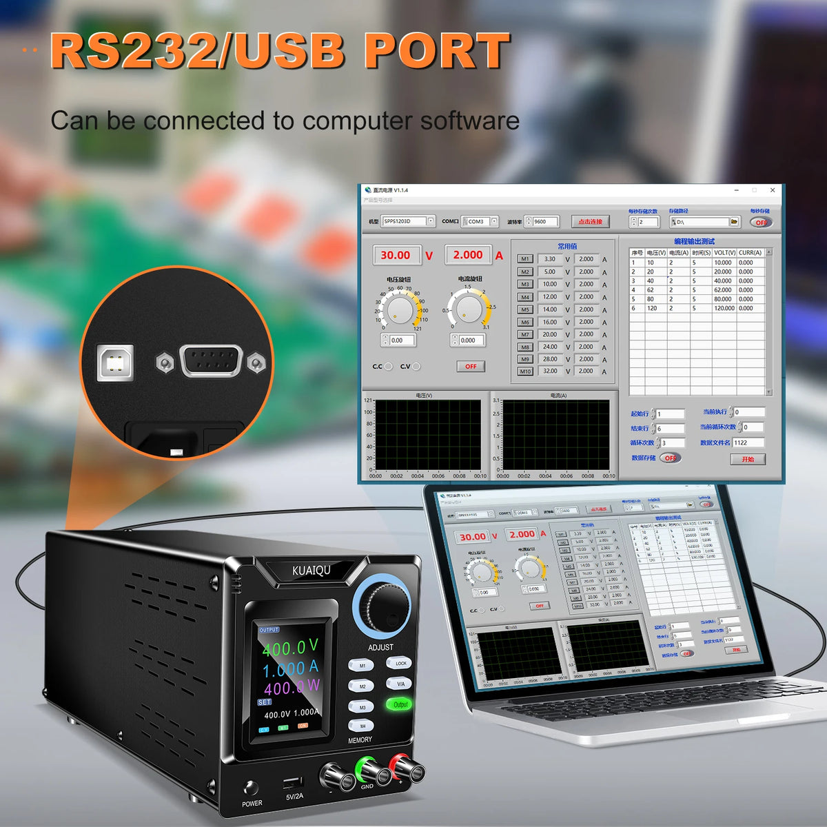 KUAIQU Programmable DC Switching Power Supply for Electronics Testing