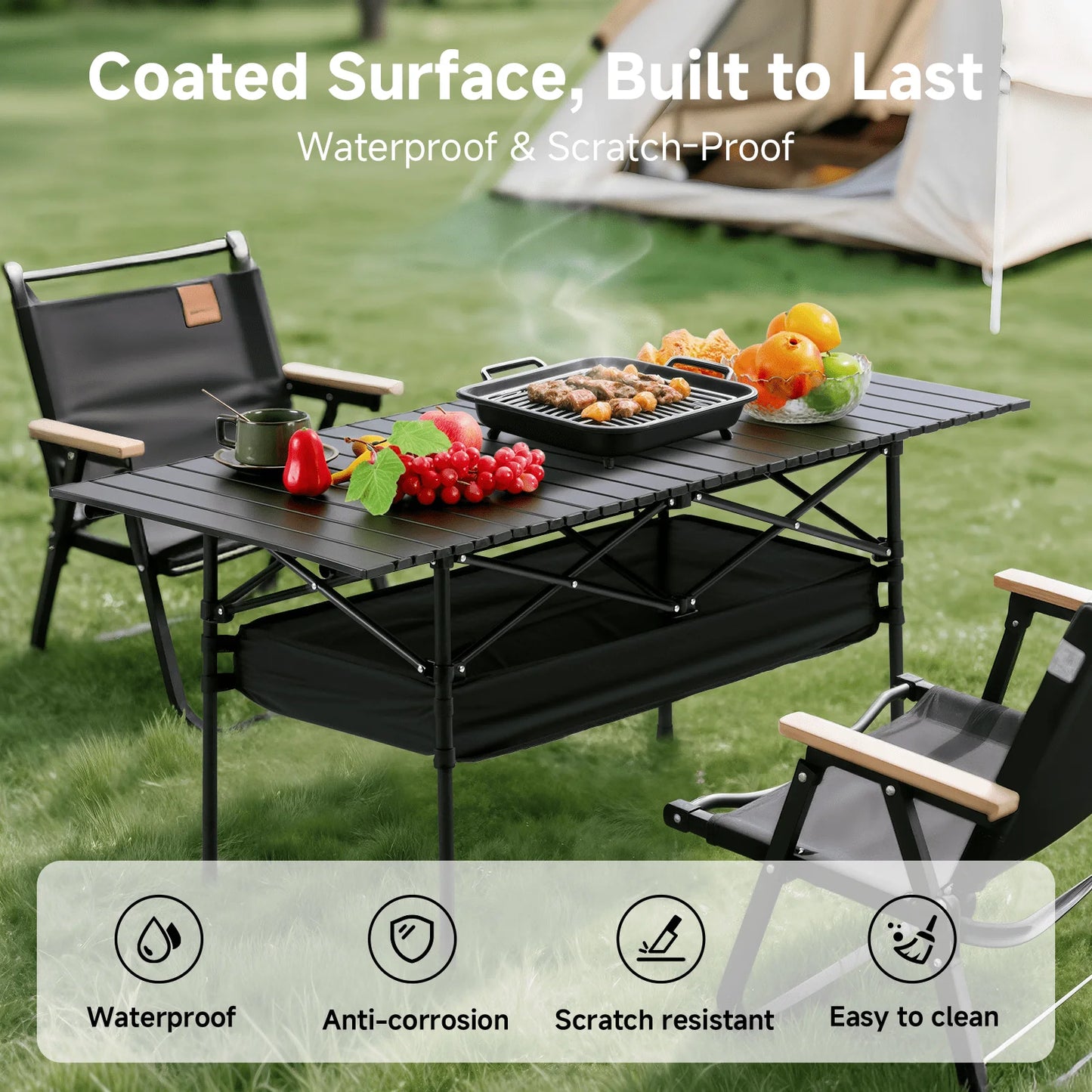 Senmeo Camping Table, Fold Up Lightweight, 4-6 Person Portable Roll Up Aluminum Table With Carry Bag For Outdoor, Support Up To