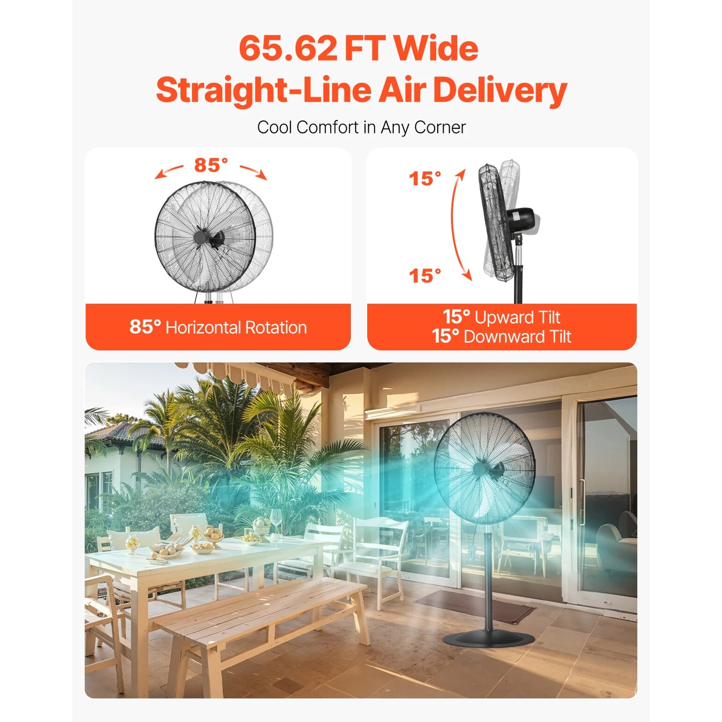 VEVOR Industrial Pedestal Fan 85-Degree Oscillating Fan Height Adjustable Standing Fans with 3 Adjustable Speed for Bedroom Home