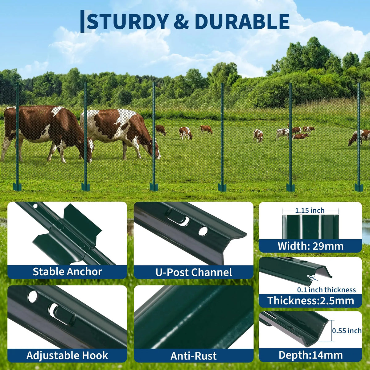 HiMISS Heavy Duty Rustproof Steel U Fence Posts for Gardens
