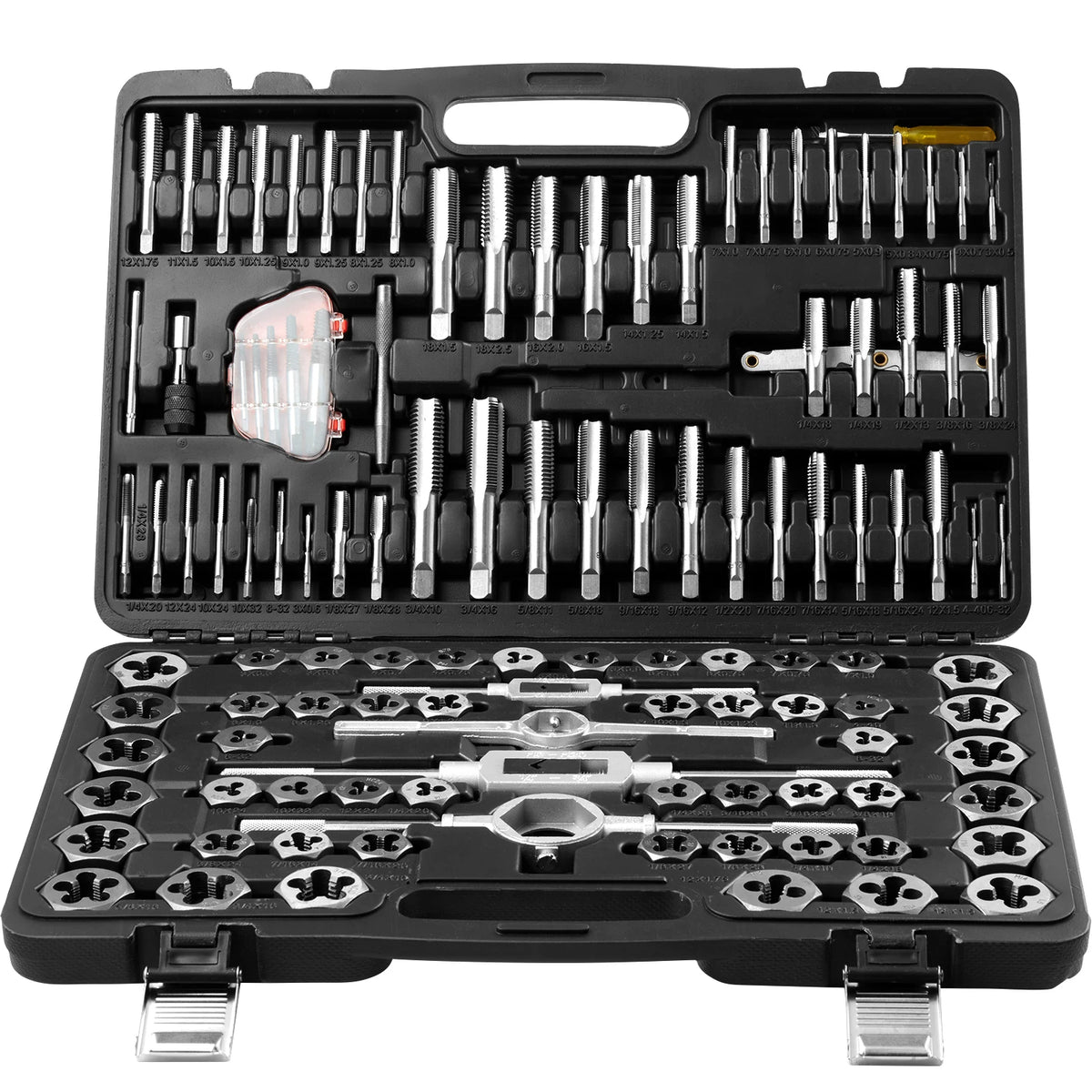 SucceBuy 116-Piece Tap and Die Set Include Metric and SAE Size Bearing Steel Taps and Dies Essential Threading Tool