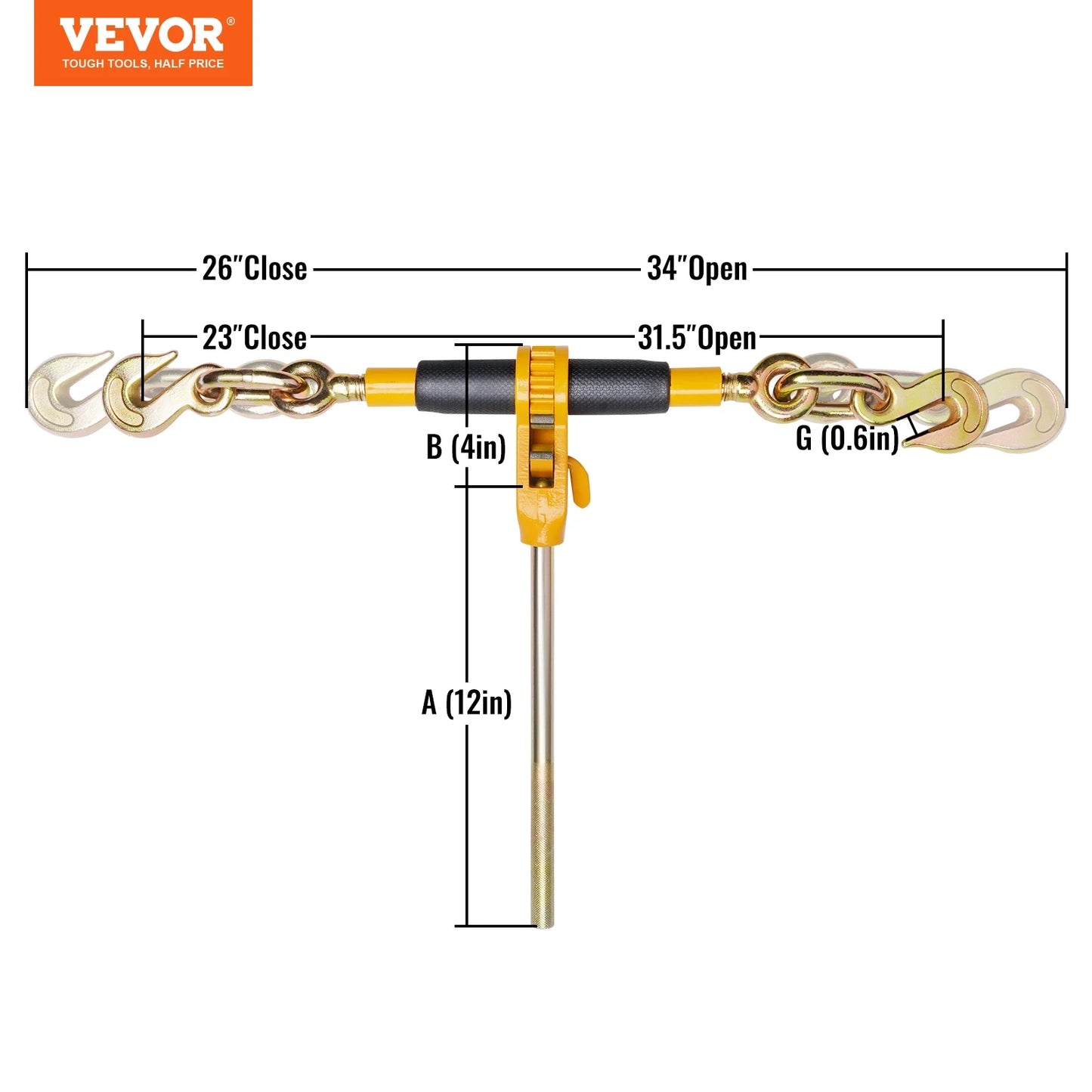 SucceBuy Heavy Ratchet Chain Binder Tie Down Hauling Load Strap with Detachable Hook Antiskid Handle for Flatbed Truck Trailer