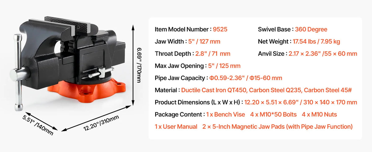 SucceBuy Multipurpose Bench Vise with Swivel Base and Anvil