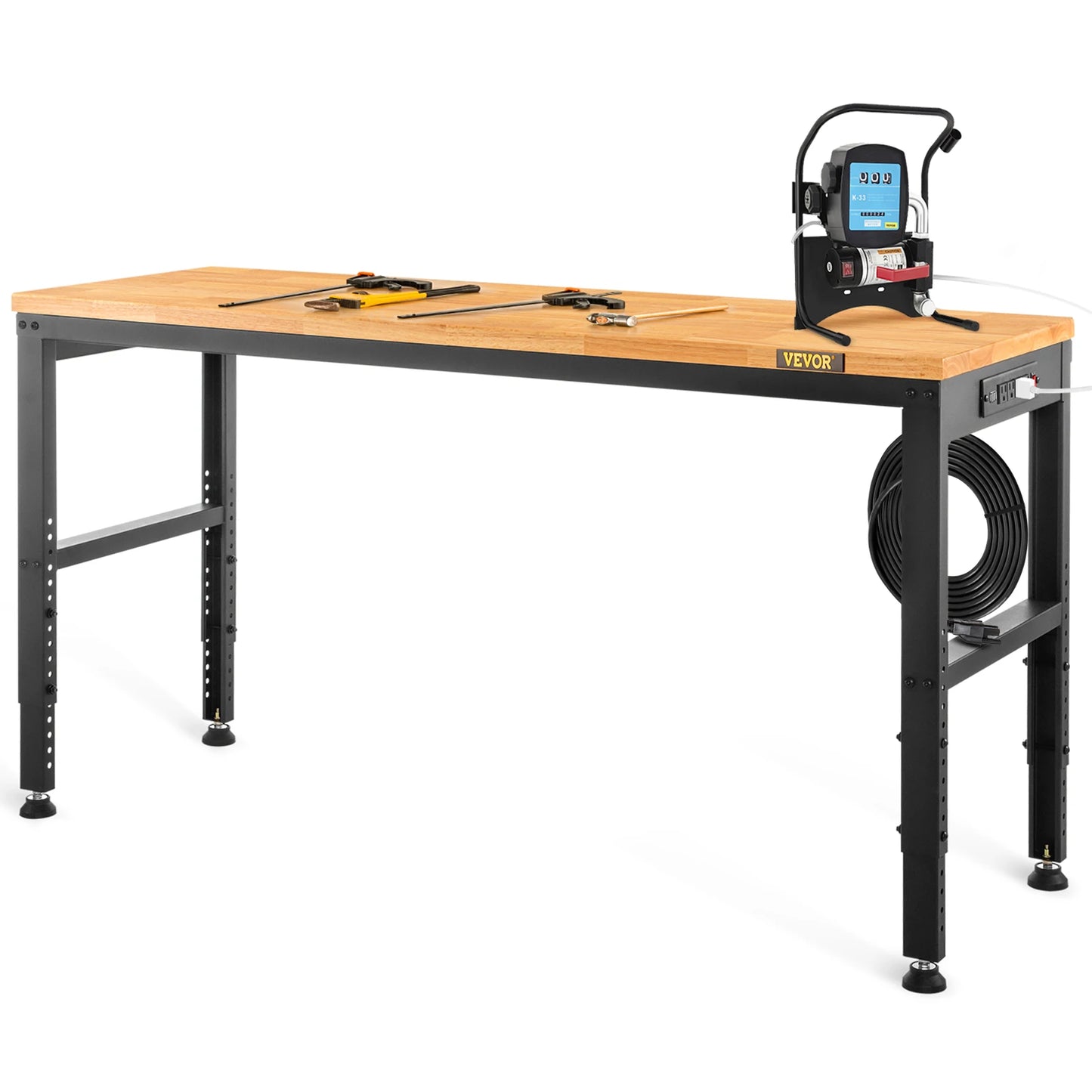 SucceBuy 72cm Woodworking Workbench Adjustable Height Oak Wood Hardwood Top Work Table 900KG Capacity for Office Home Workshop
