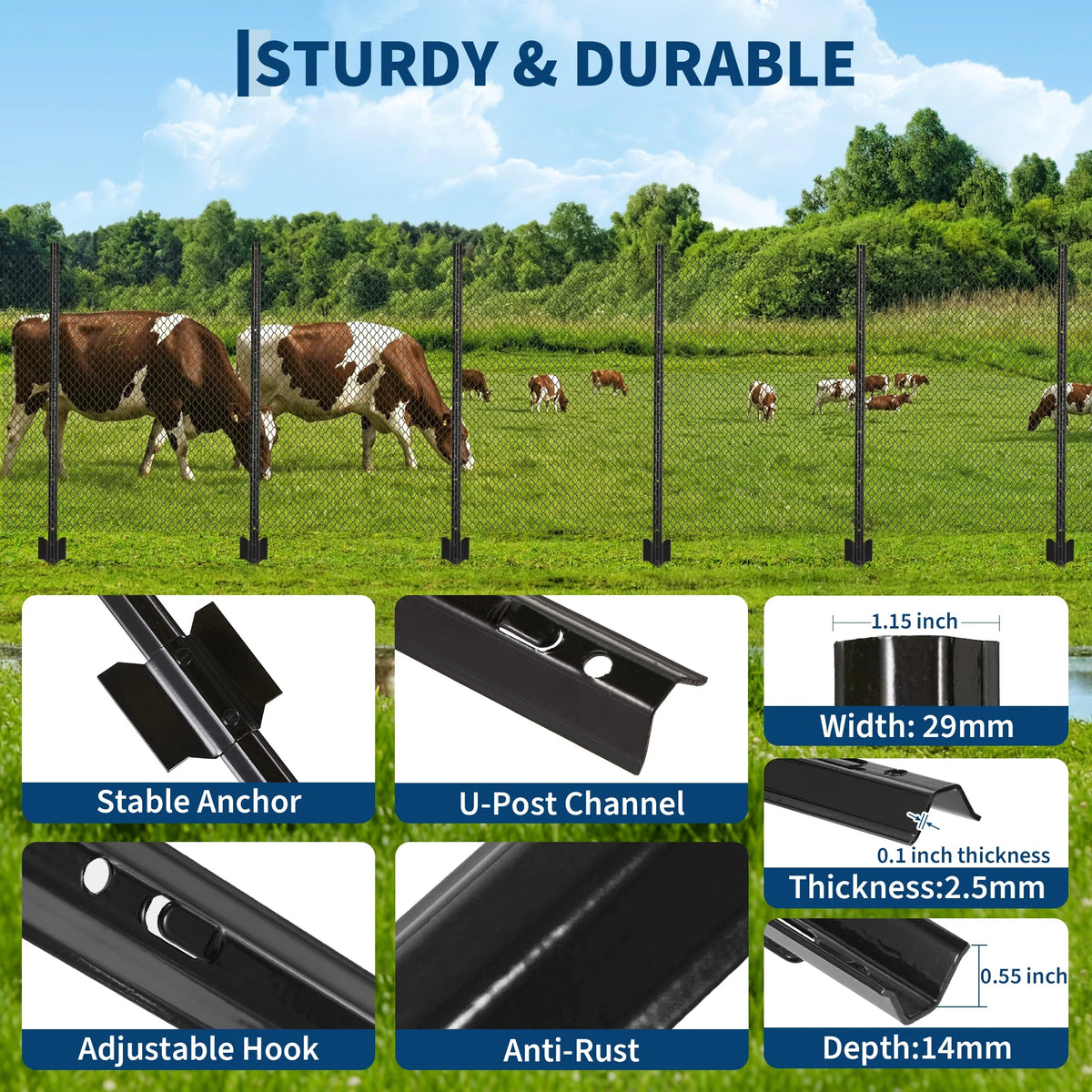 HiMISS Steel U-Channel Fence Posts With Clips And Zip Ties