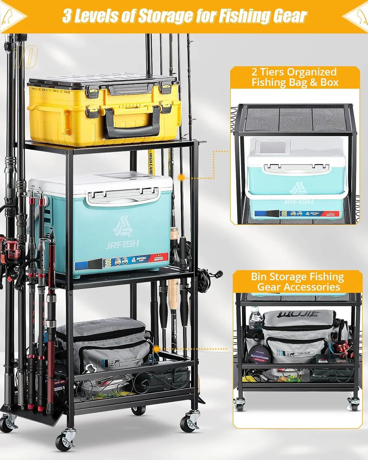 Adjustable Fishing Rod Holder for 10 Rods - Garage, Basement, or Indoor Storage Organizer