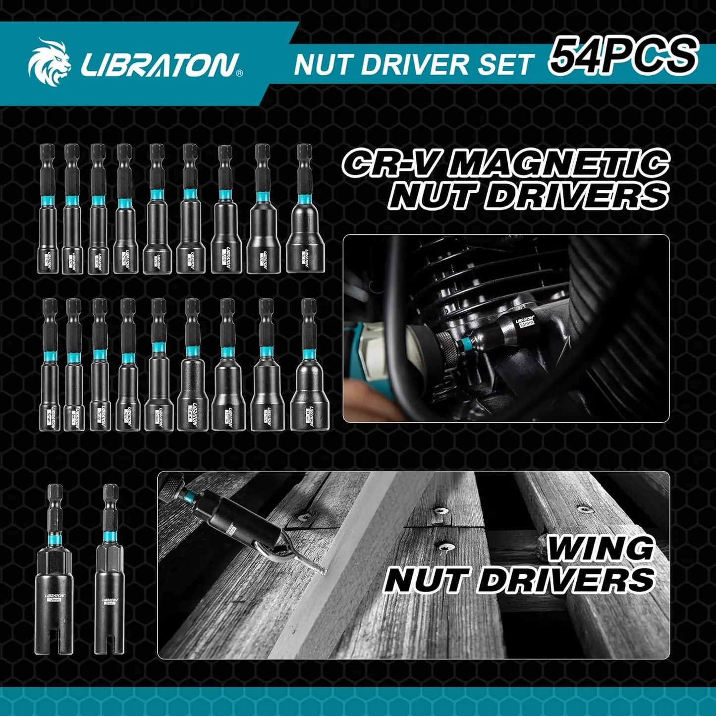 54PCS Magnetic Nut Driver Set with Impact Drill Bits, Socket Adapters, and Storage Box for Professional Use