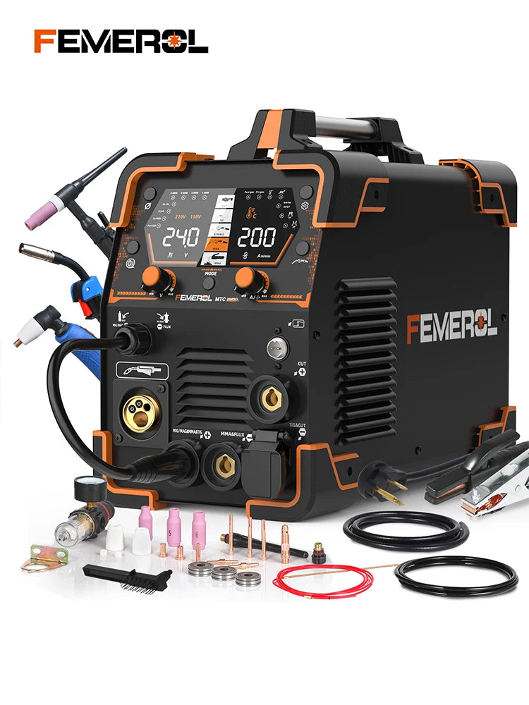FEMEROL 200A Plasma Cutter Welder 6 In 1 Gas/Gasless MIG/HF TlG/Stick/CUT/SPOT Welding Machine 110/220V Aluminum Welding Welder