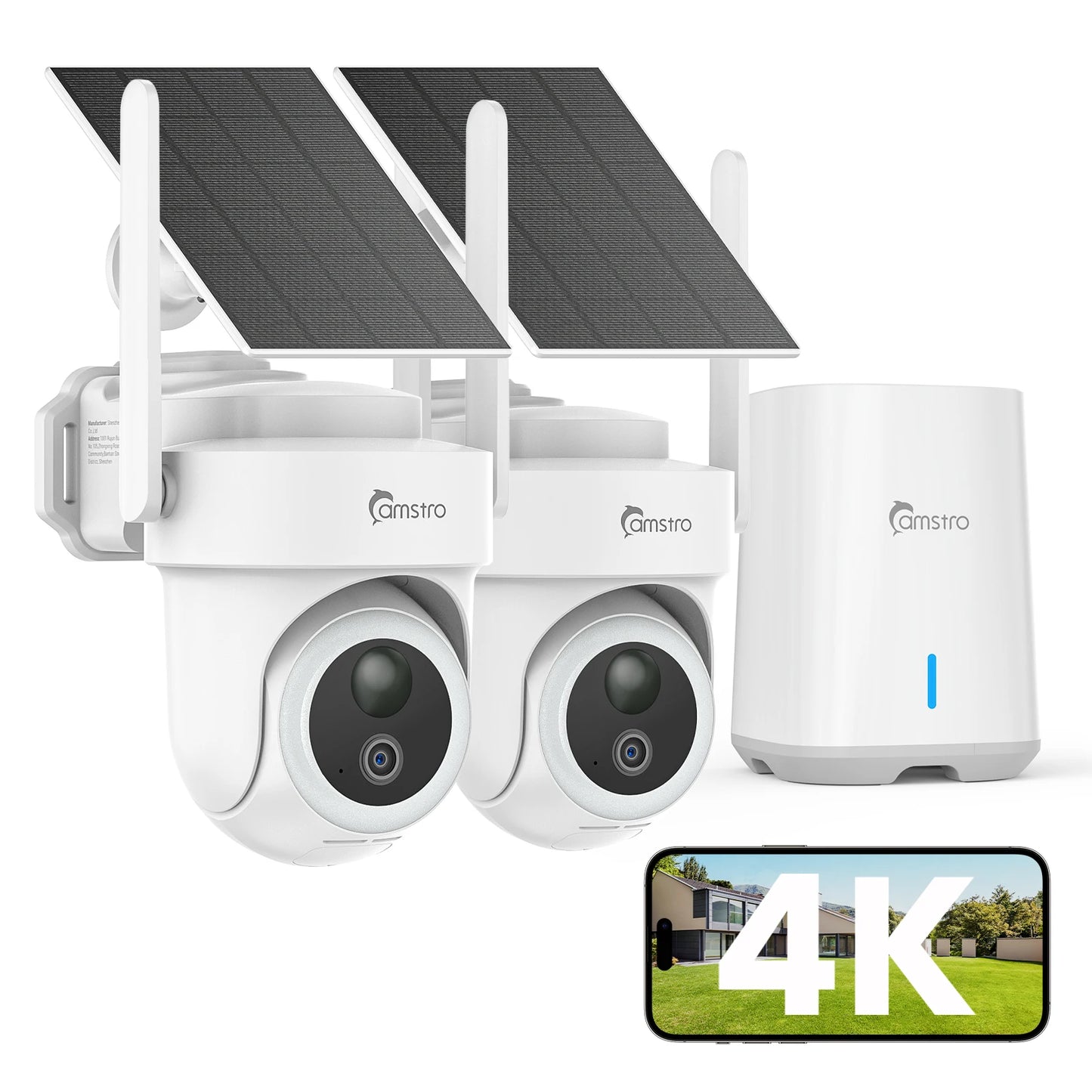 Camstro 4k Solar Security Camera Full-color night vision 2.4G 5G WIFI Camera Battery Two-way voice 8MP WiFi PTZ Camera Outdoor